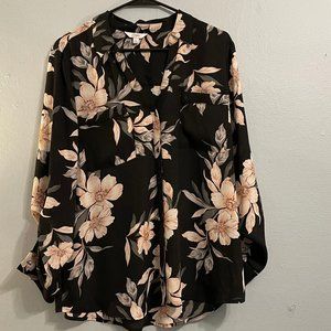 Roll Tab Floral Blouse